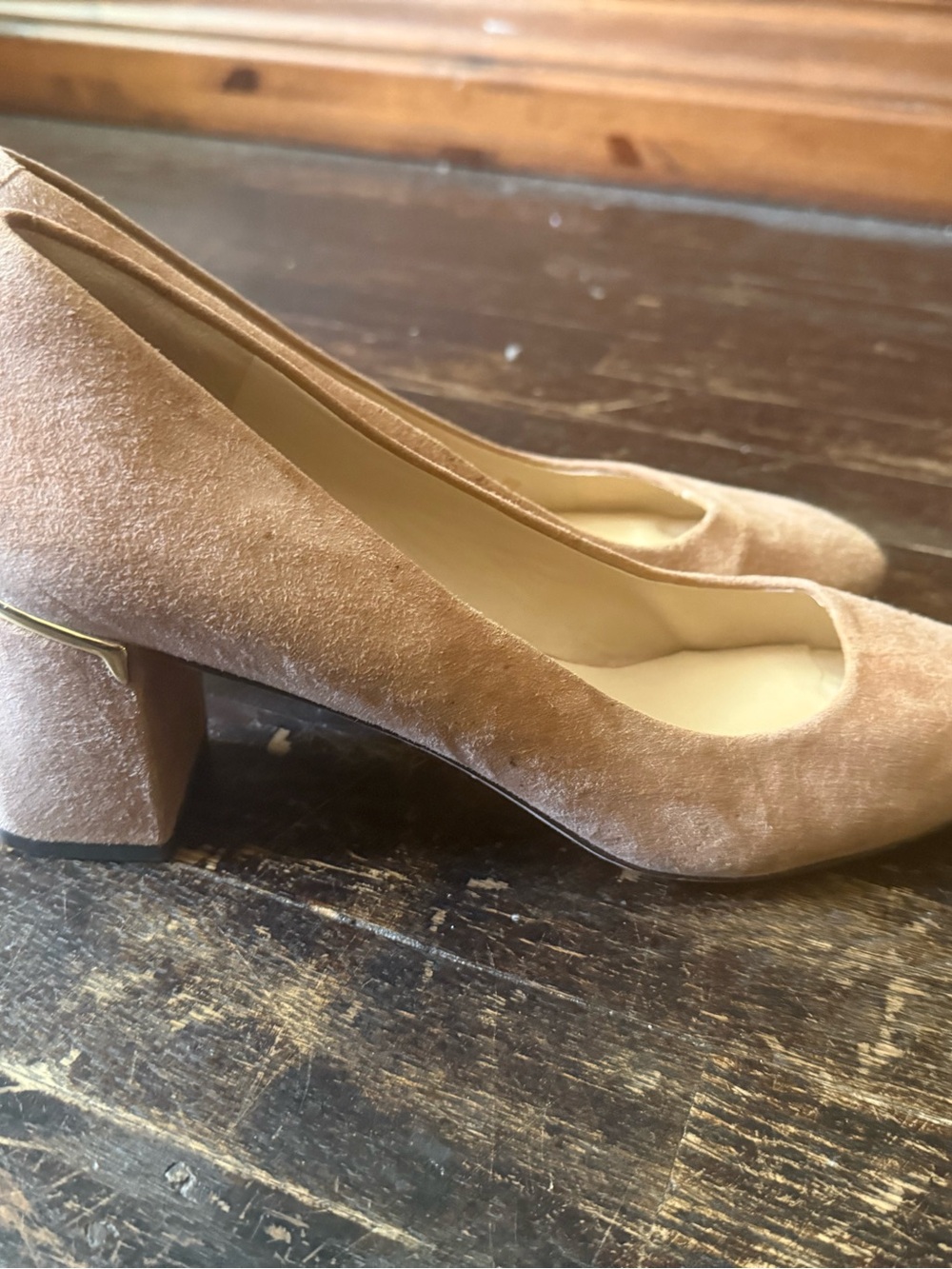 Cole Haan Blush Suede Block Heel Pumps - Picture 2 of 4